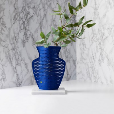 Couvre-vase balustre perforé bleu