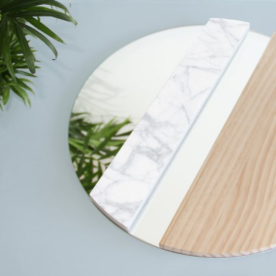 Miroir circulaire pin et marbre