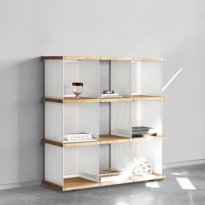 Large Cube Shelf white perforated and oak