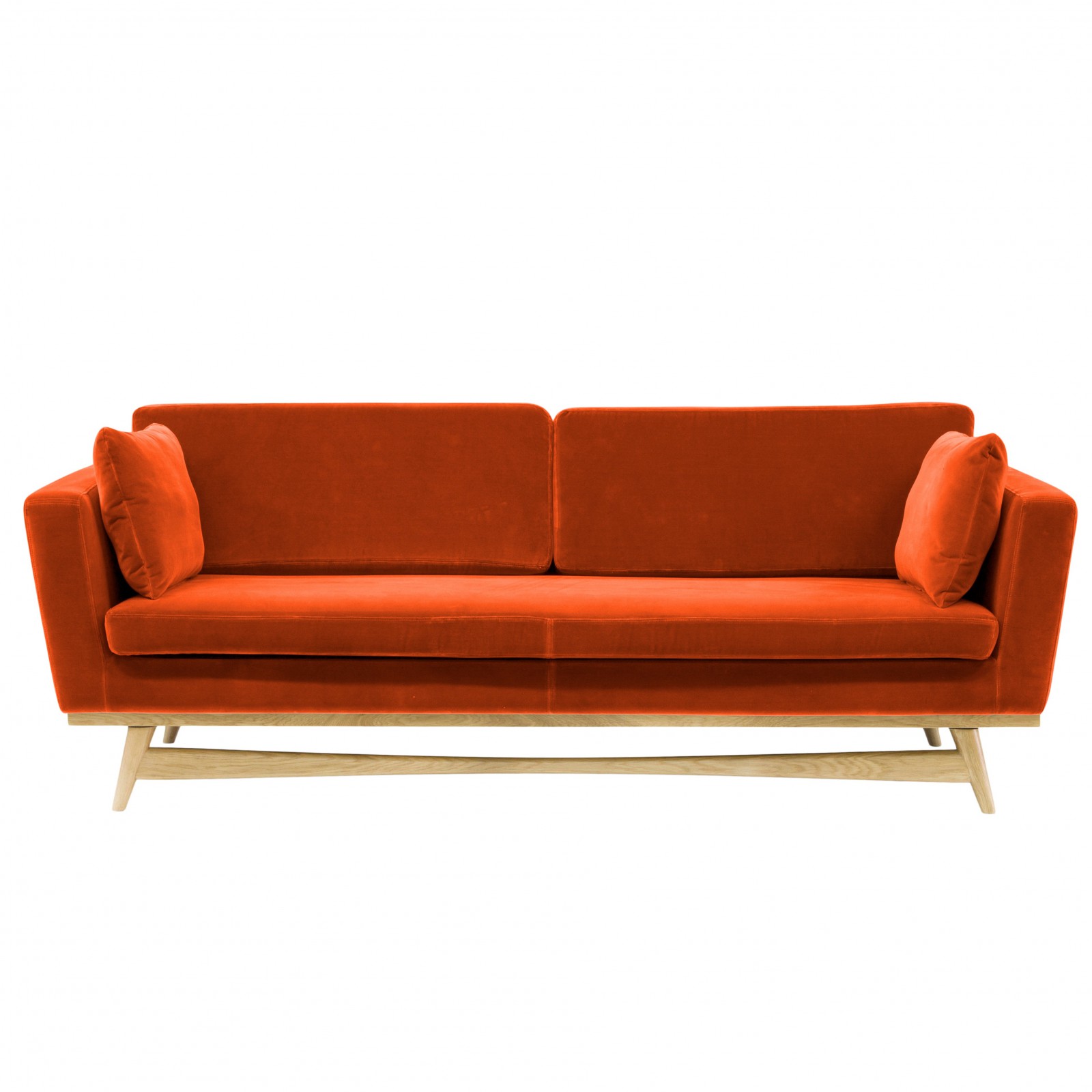Vintage Orange Velvet Sofa - Mid Century Hollywood Regency Burnt Orange