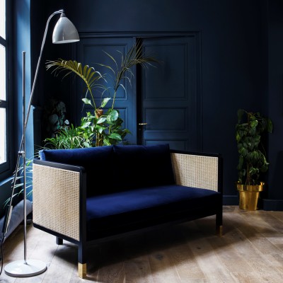 Caning Sofa Navy blue Velvet