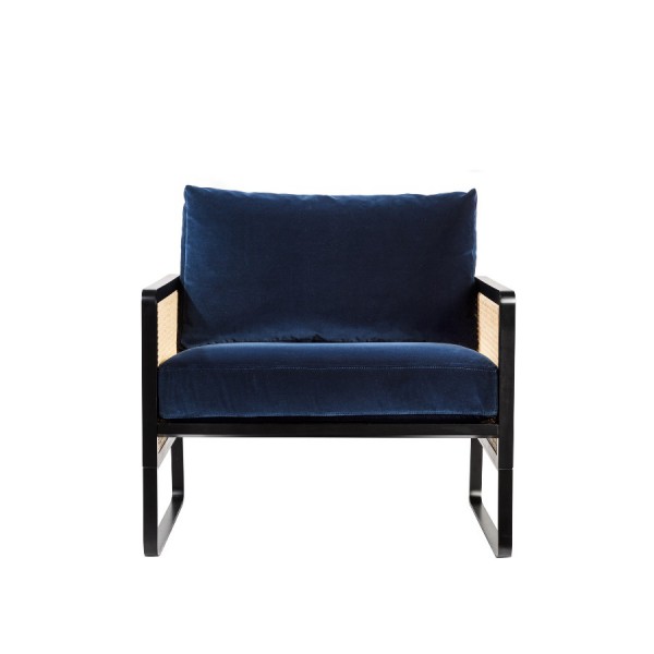 Fauteuil Cannage Velours Bleu Marine