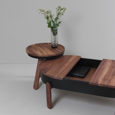 Batea L Table Walnut & Black