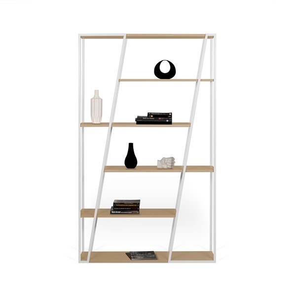 Albi Bookcase Light Oak and White Steel