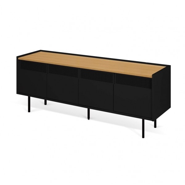 Radio TV Stand Pure Black Oak Metallic Legs