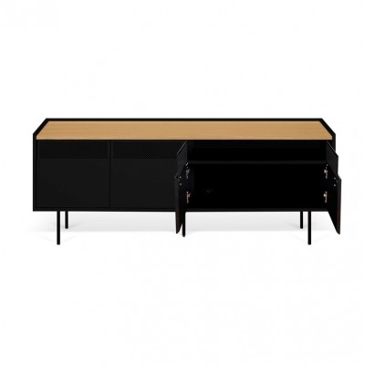 Radio TV Stand Pure Black Oak Metallic Legs