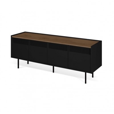 Radio TV Stand Pure Black Walnut Metallic Legs