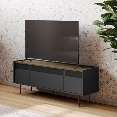 Radio TV Stand Pure Black Walnut Metallic Legs